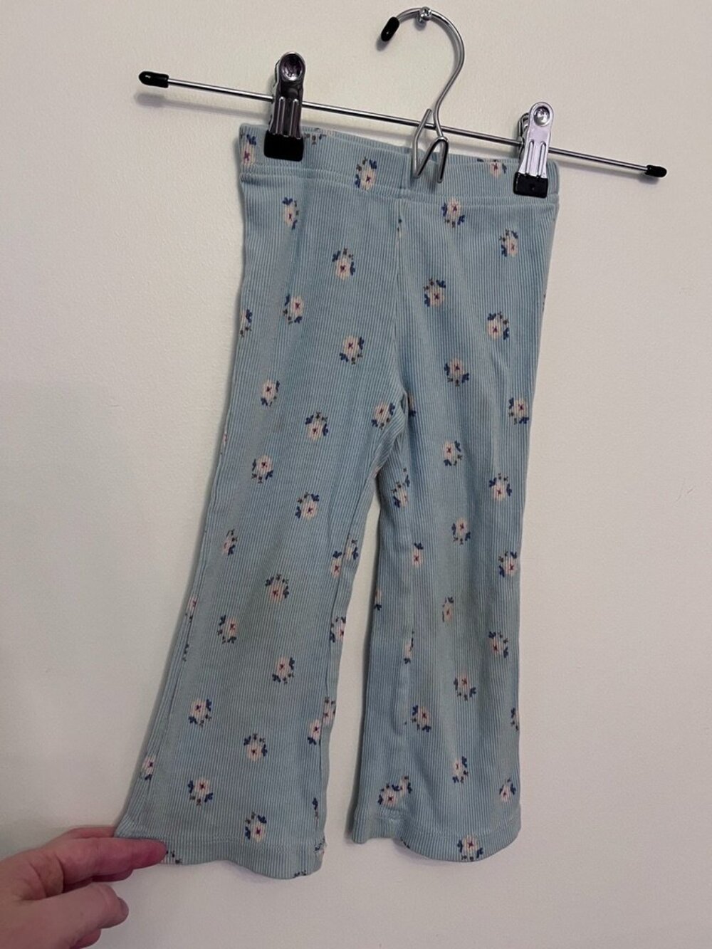 Carter's Light Blue Ribbed Floral Flare Leggings (Size 2T)